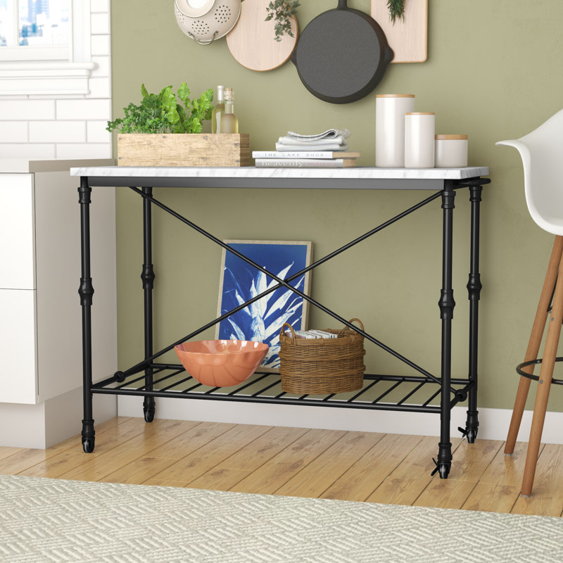 Latitude Run Kitchen Island with Metal Open Shelf & Reviews Wayfair